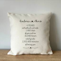 Personalized Linen Anniversary Cushion - 4 Years Together Present For Him Her - thumbnail 2