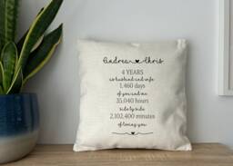 Personalized Linen Anniversary Cushion - 4 Years Together Present For Him Her - thumbnail 1