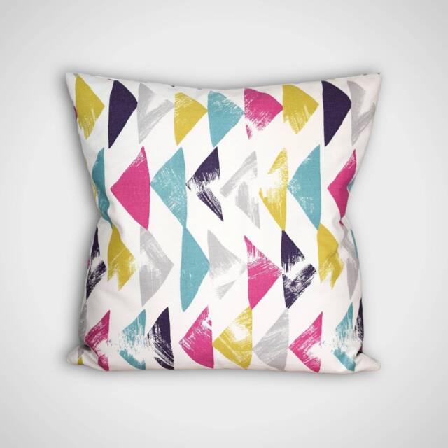 Geometric Cushion Cover Handmade By Vivid Shades, 40cm To 50cm Square Sizes, Yellow Turquoise Grey Pink Zipped Pillow Cover, Vivid Shades - image 1
