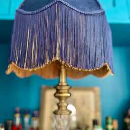 Handmade Navy Velvet Fringe Lampshade, Art Deco Table Lamp - thumbnail 2
