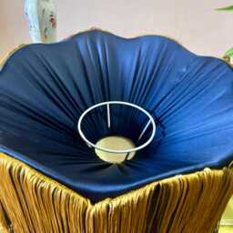 Handmade Navy Velvet Fringe Lampshade, Art Deco Table Lamp - thumbnail 3