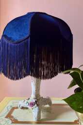 Handmade Navy Velvet Fringe Lampshade, Art Deco Table Lamp
