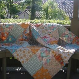 2nd Annversary Gift, Cotton, Picnic Or Large Throw, You Choose Size, All Natural, Handmade Bedding, Blue, Mocha, Tangerine, Aqua & Gold - thumbnail 4