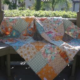 2nd Annversary Gift, Cotton, Picnic Or Large Throw, You Choose Size, All Natural, Handmade Bedding, Blue, Mocha, Tangerine, Aqua & Gold - thumbnail 2