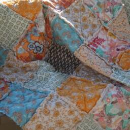 2nd Annversary Gift, Cotton, Picnic Or Large Throw, You Choose Size, All Natural, Handmade Bedding, Blue, Mocha, Tangerine, Aqua & Gold - thumbnail 3