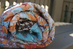 2nd Annversary Gift, Cotton, Picnic Or Large Throw, You Choose Size, All Natural, Handmade Bedding, Blue, Mocha, Tangerine, Aqua & Gold