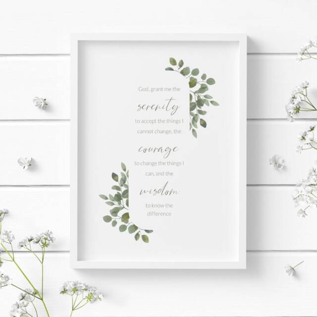 Serenity Prayer Print - Inspirational Wall Art Reinhold Niebuhr Quote Recovery Gift Mindful Home Decor Unframed - image 1