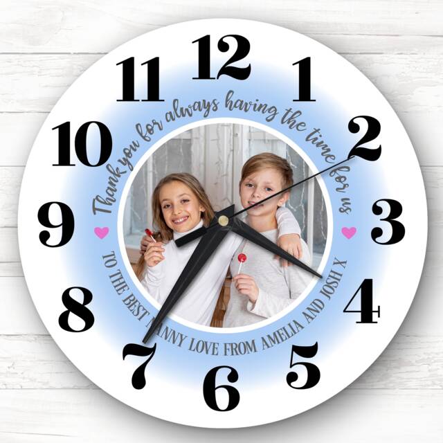Nanny Thank You Photo Gift Blue Custom Personalised Clock - image 1
