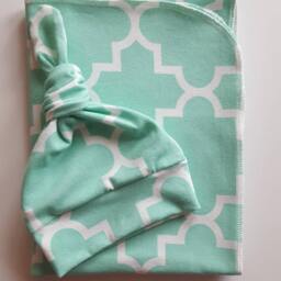 Mint Green Swaddle Blanket & Newborn Hat Or Headband Set. Take Home Photo Prop. Baby Shower Gift. Ready To Ship - thumbnail 4