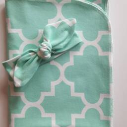 Mint Green Swaddle Blanket & Newborn Hat Or Headband Set. Take Home Photo Prop. Baby Shower Gift. Ready To Ship - thumbnail 2
