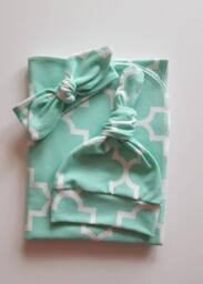 Mint Green Swaddle Blanket & Newborn Hat Or Headband Set. Take Home Photo Prop. Baby Shower Gift. Ready To Ship