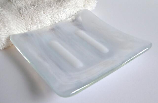 Fused Glass Square Soap Dish in Streaky White By Bprdesigns - image 1