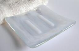 Fused Glass Square Soap Dish in Streaky White By Bprdesigns - thumbnail 1