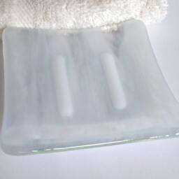 Fused Glass Square Soap Dish in Streaky White By Bprdesigns - thumbnail 2