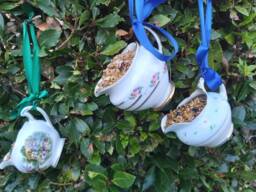 Vintage China Jug Bird Feeder Repurposed Cottage Garden Decor - thumbnail 1