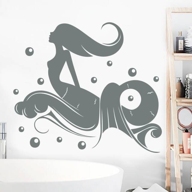 Mermaid Wall Decals, Nautical Sea Design, Sticker, Decor, Vinyl Decal For Bathroom, Bathroom Removable J460 - image 1