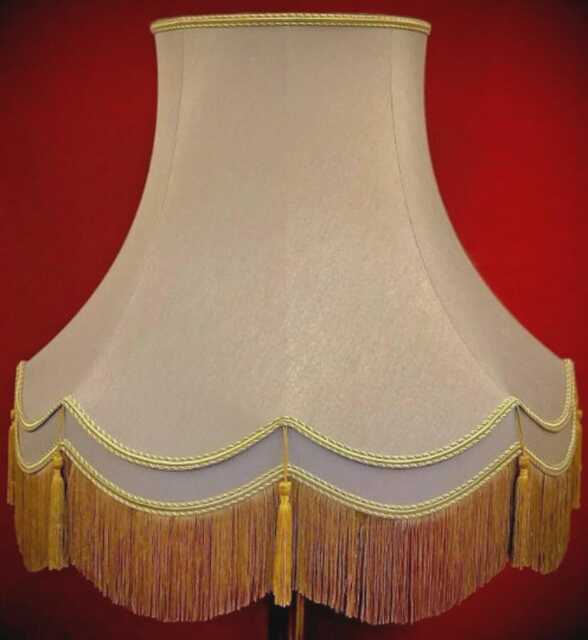 British Made Taupe Lampshade With Gold Fringe & Tassels - image 1