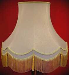 British Made Taupe Lampshade With Gold Fringe & Tassels - thumbnail 1