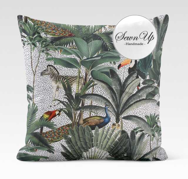 Outdoor Cushion Cover 28 Sizes Royal Palm Blanc Handmade Rainforest Leaf Gift Waterproof Conservatory Tropical Peacock Parrot Zebra Animal - image 1