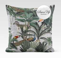 Outdoor Cushion Cover 28 Sizes Royal Palm Blanc Handmade Rainforest Leaf Gift Waterproof Conservatory Tropical Peacock Parrot Zebra Animal - thumbnail 1