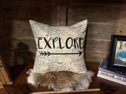 Explore Arrow Pillow Hand-Painted Cabin Decor - thumbnail 1