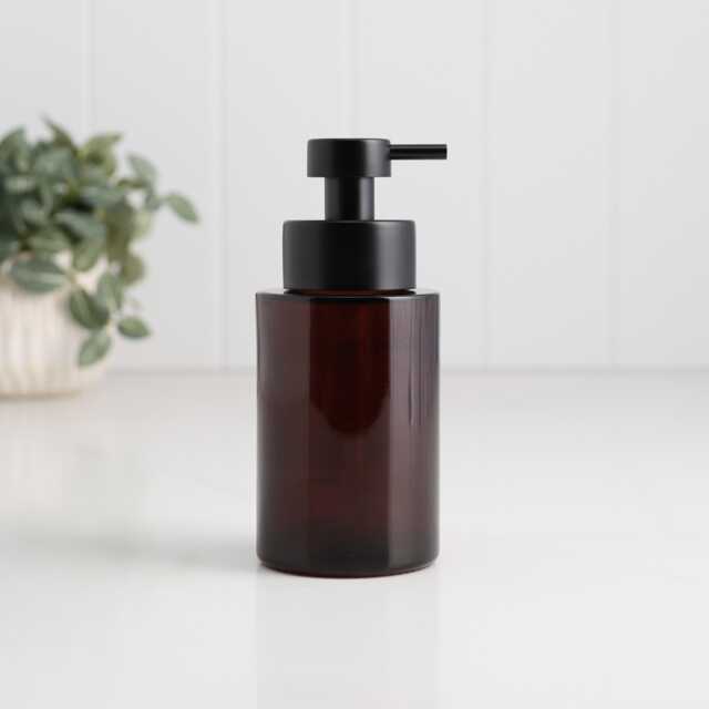 250Ml Amber Glass Soap Dispenser - Refillable Brown Bottle Eco Reusable Pump Sustainable Bathroom Plastic Free Design - image 1