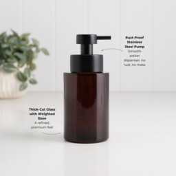 250Ml Amber Glass Soap Dispenser - Refillable Brown Bottle Eco Reusable Pump Sustainable Bathroom Plastic Free Design - thumbnail 3