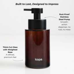 250Ml Amber Glass Soap Dispenser - Refillable Brown Bottle Eco Reusable Pump Sustainable Bathroom Plastic Free Design - thumbnail 2