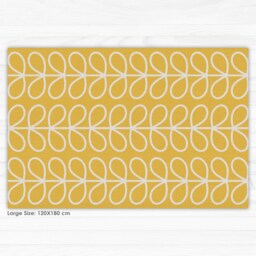 Yellow Vinyl Floor Area Rug, With Graphic Leaves Design in White, Over Yellow Background. Large PVC Rugs. Art Mat - thumbnail 3