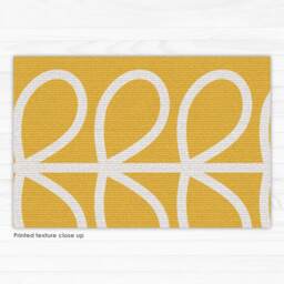 Yellow Vinyl Floor Area Rug, With Graphic Leaves Design in White, Over Yellow Background. Large PVC Rugs. Art Mat - thumbnail 2