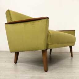 Danish Teak Vintage Inspired Model 55 Mid Century 2 Seat Lounge Sofa Settee Olive Green Velvet - thumbnail 3