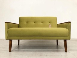 Danish Teak Vintage Inspired Model 55 Mid Century 2 Seat Lounge Sofa Settee Olive Green Velvet - thumbnail 1