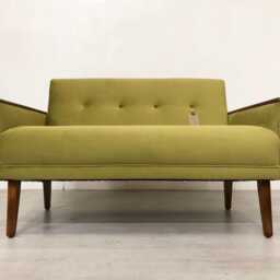 Danish Teak Vintage Inspired Model 55 Mid Century 2 Seat Lounge Sofa Settee Olive Green Velvet - thumbnail 4
