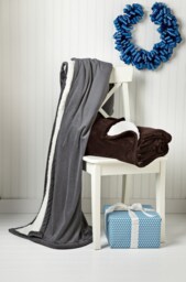 Personalized Monogram Sherpa Throw Blanket, Custom Embroidered Bed Linens, Rustic Farmhouse Wedding Gift For Couple - thumbnail 1