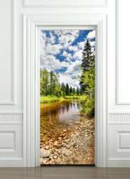 Forest Wall Decal, Trees Door Sticker Mural, River Wallpaper, Nature Decor Bedroom Living Room Home Decor, Covering - thumbnail 1