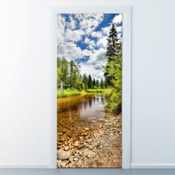 Forest Wall Decal, Trees Door Sticker Mural, River Wallpaper, Nature Decor Bedroom Living Room Home Decor, Covering - thumbnail 3