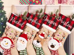Personalized Embroidered Christmas Stocking 3D Stockings Family Holiday With Name, Santa, Elk, Snowman, Polar Deer