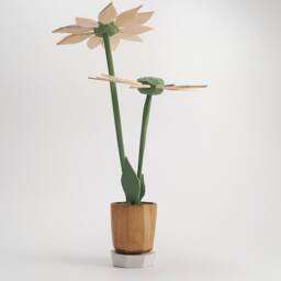 Hand Carved Linden Wood Flower Pot Sculpture - thumbnail 3