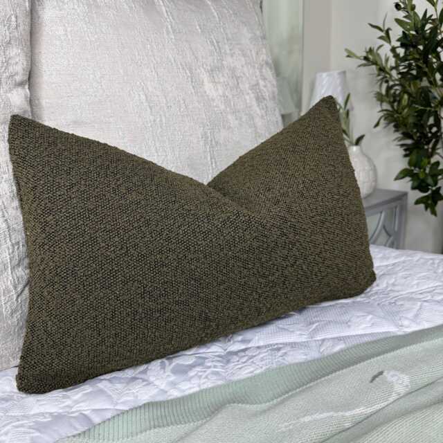 "Green Boucle Cushion Cover Durable Designer Fabric For Sofa Bed Decor - 12"" X 20" - image 1
