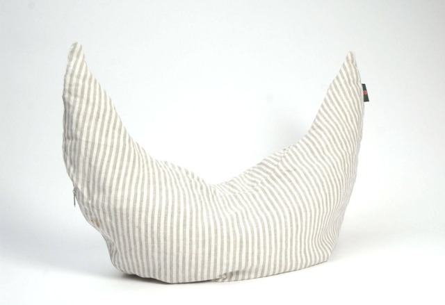Half Moon Buckwheat Pillow Neck Support Sleep Ortopedic Buckwheat Grey Striped Linen Organic - image 1