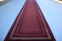 13 Ft Bokhara Runner Rug, Afghan Hand Knotted Veg Dyes Wool Turkmen Tribal Oriental Red Runner, Hallway Rug 3x13 - thumbnail 1