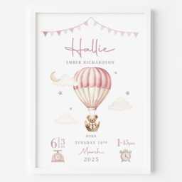 New Baby Boy Girl Personalised Gift - Birth Details Print Newborn Keepsake Teddy Bear Nursery - thumbnail 3