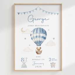 New Baby Boy Girl Personalised Gift - Birth Details Print Newborn Keepsake Teddy Bear Nursery - thumbnail 2