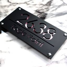 House Wall Plaques UK - Luxe A4 Name Plate Sleek Acrylic Laser Cut Design Personalised Home D??cor Black & Rose Gold 28cm X 14cm - thumbnail 3