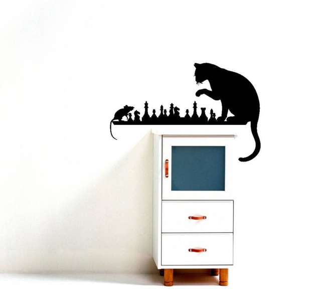 Cat & Mouse Chess Game Wall Vinyl Decal Interior Decoration Sticker - image 1