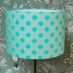 Handmade Polkadot Drum Lampshade Neon Green Turquoise Tula Pink Home Decor - thumbnail 2