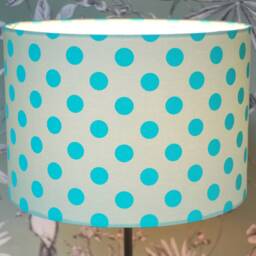 Handmade Polkadot Drum Lampshade Neon Green Turquoise Tula Pink Home Decor - thumbnail 3