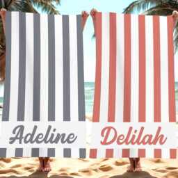 Groovy Striped Personalized Beach Towel, Pool Party Towels, Retro Style Bridesmaid Birthday Vacation Gift For Her, Swimming Club Towel - thumbnail 3