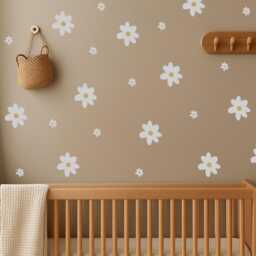 Daisy Flower Wall Decal - White Floral Stickers For Playroom, Nursery, Bedroom Repositionable Fabric Kids Mural - thumbnail 1