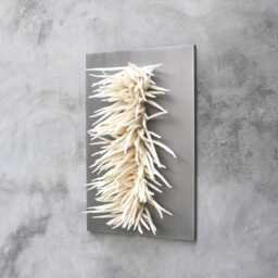 Neutral Wool Fiber Wall Art Modern Wabi Sabi Sculpture, Long Narrow Wall Art - thumbnail 2